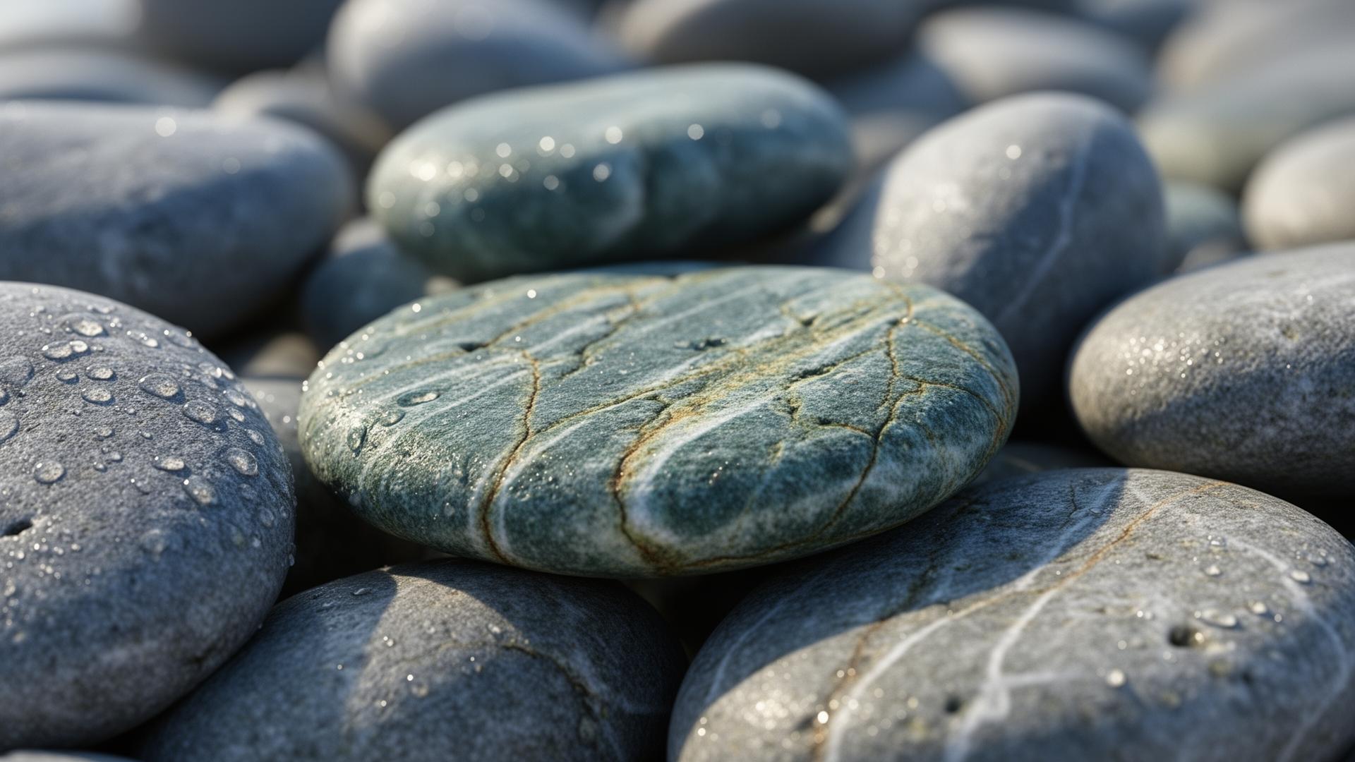 Macro detail of wet weathered ocean pebbles